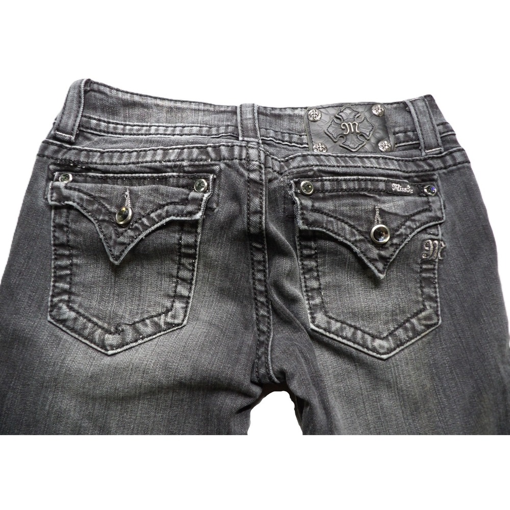 Miss Me Skinny Jeans Women W28 Gray Denim Flap Pocket Crystal Embellished Design